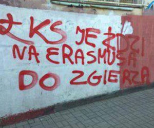 Widzew nosi czapkę z dupki od chleba, a ŁKS je komary... Derby Łodzi na murach