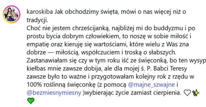 Karolina Skiba uderza w świąteczne tradycje. "Martwe ciała w koszyczkach"