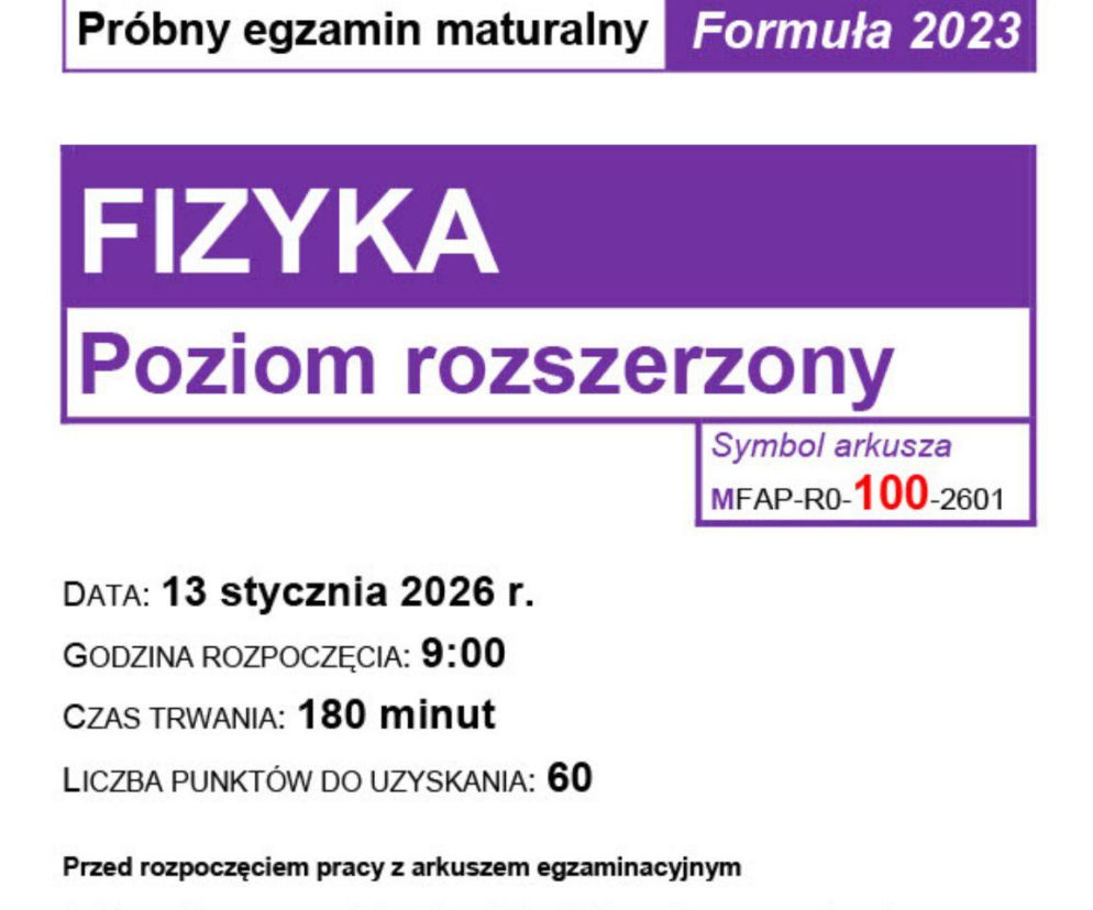 Matura próbna CKE 2026 - fizyka