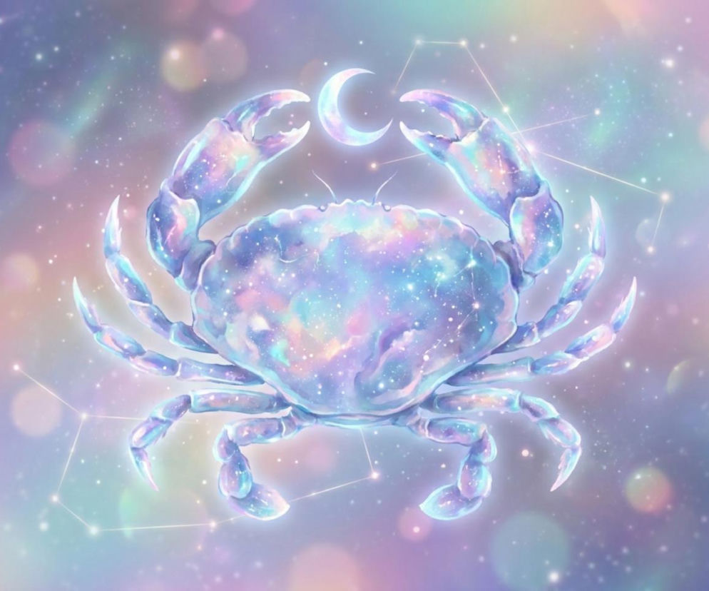 Ilustracja znaku zodiaku Raka na tle kosmosu z księżycem. O horoskopie dziennym przeczytasz na Eska.