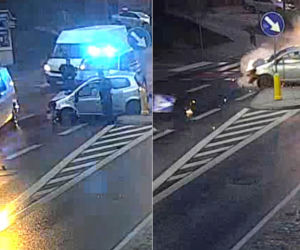 Szalony rajd ulicami Olsztyna! 30-latek huknął w autobus, a później rozbił przed komendą policji [ZDJĘCIA]