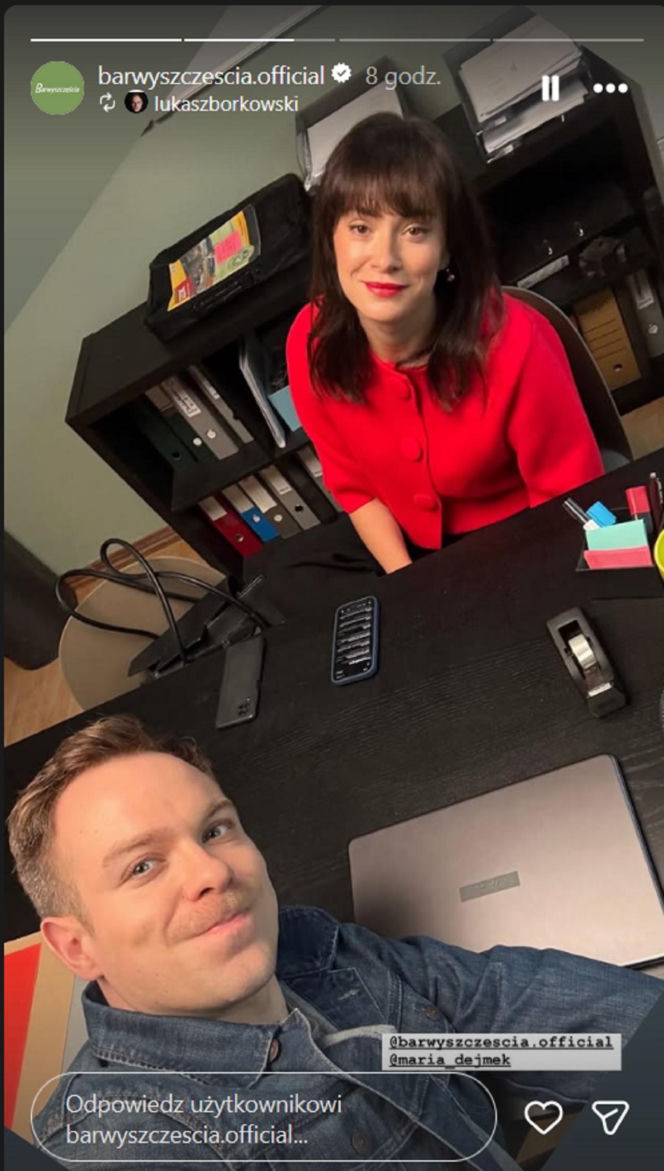 Barwy szczęścia nowy sezon na planie. Natalia (Maria Dejmek), Majak (Łukasz Borowski)