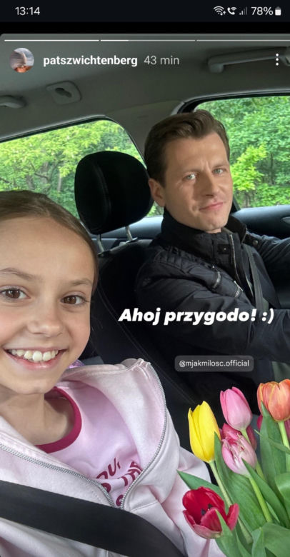 	M jak miłość nowy sezon.  Adam Karski (Patryk Szwichtenberg), Hania (Wiktoria Basik) na planie