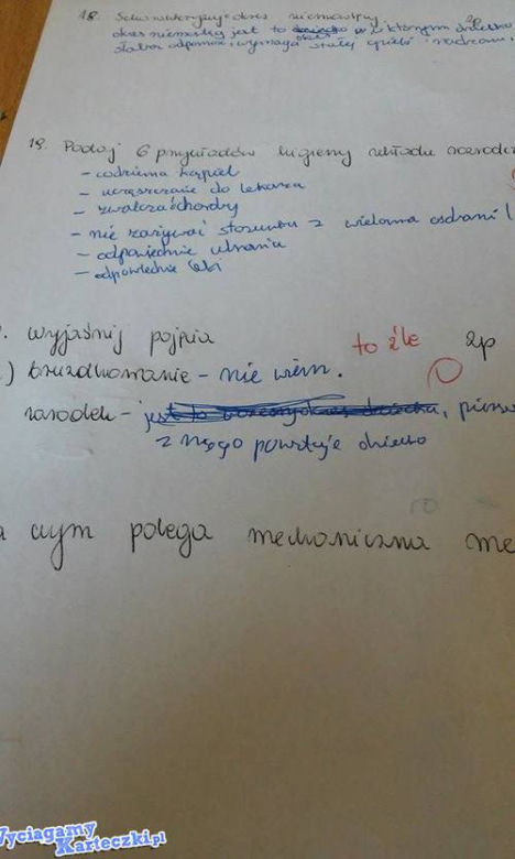 Najlepsze odpowiedzi z kartkówek i sprawdzianów