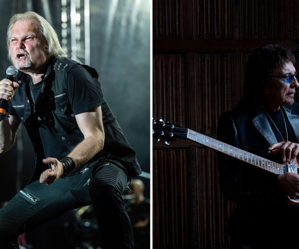 Wokalista Jørn Lande śpiewa do mikrofonu. Obok Tony Iommi z gitarą. O ich nowej płycie przeczytasz na EskaRock.