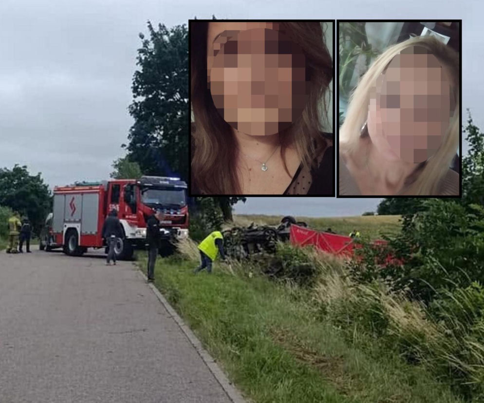 Wóz strażacki na drodze obok wraku auta. Na miniaturach ofiary wypadku. O tragedii pod Sztumem przeczytasz na SE.