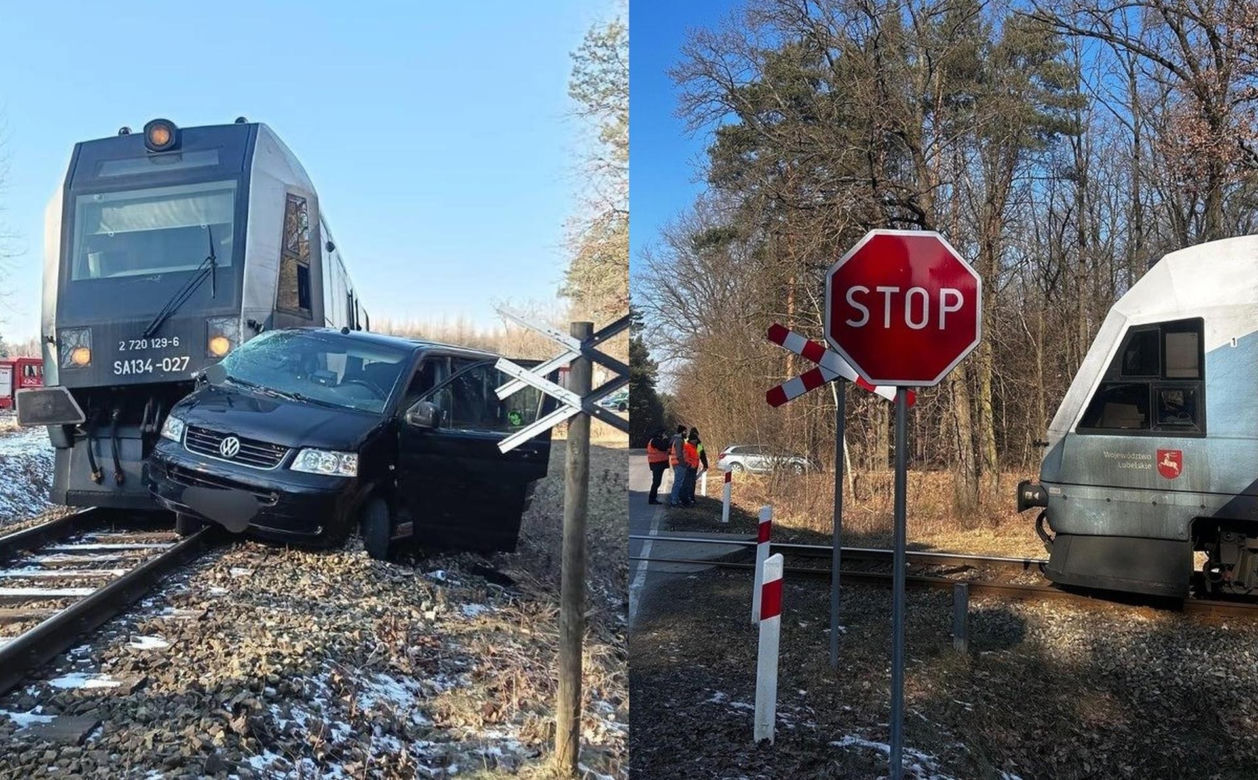 Lubelskie. Wypadek na przejeździe kolejowym. Kierowca busa wjechał wprost pod szynobus