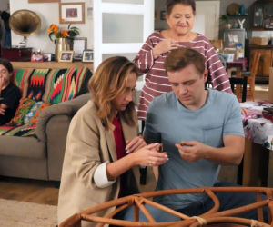 Barwy szczęścia odc. 3339. Emil (Artem Malashchuk), Lucyna (Grażyna Zielińska), Asia (Anna Gzyra), Hubert (Marek Molak)