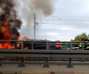 Pożar BMW na Moście Północnym
