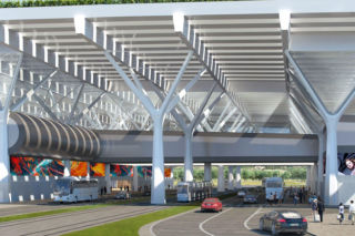 Wizualizacja terminala lotniska we Florencji z winnicą na dachu według projektu architekta Rafaela_Vinoly