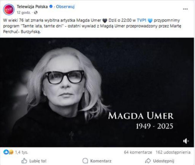 Magda Umer żegnana przez świat artystyczny