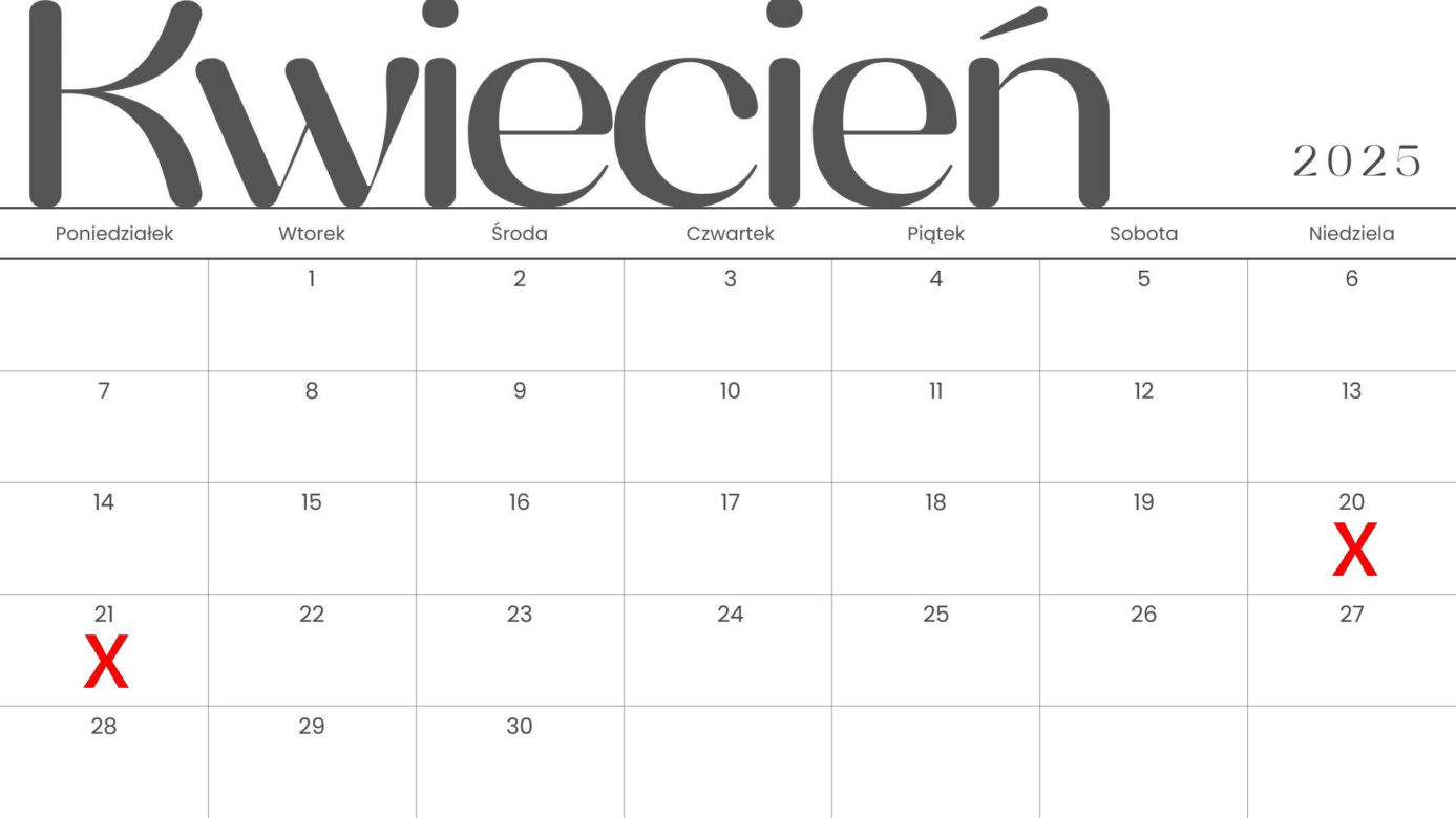 Dni wolne w kwietniu 2025