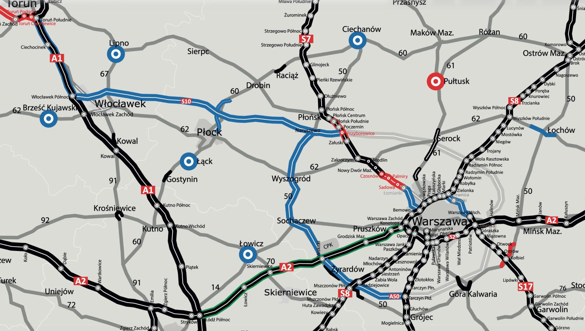 Przebieg drogi ekspresowej S10 Włocławek - Warszawa