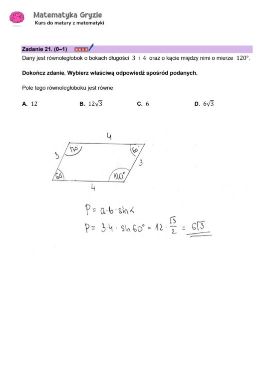 Matura z matematyki 2024 - ODPOWIEDŹ - ZADANIE 21