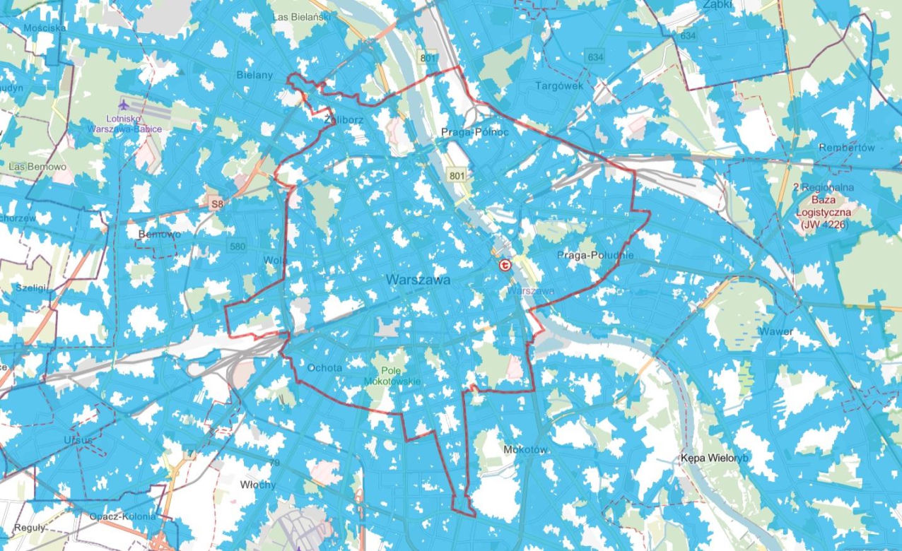 Mapa dostępności pieszej przystanków autobusowych i tramwajowych w Warszawie