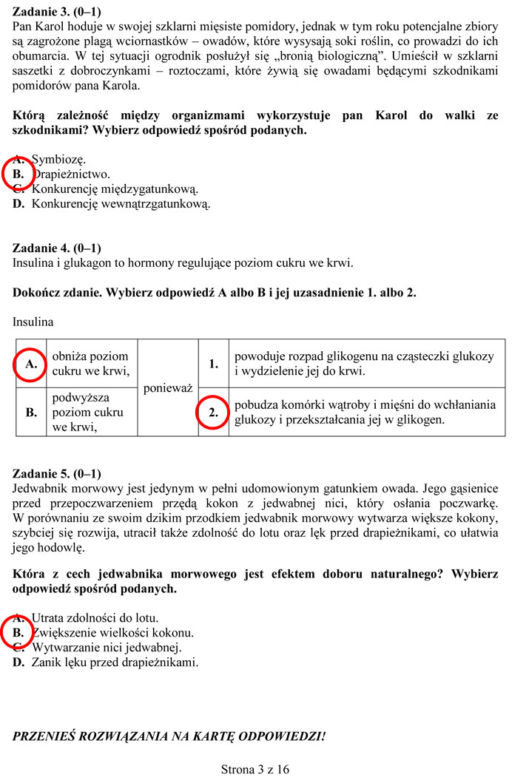 Egzamin gimnazjalny 2014 przyroda biologia geografia arkusze odpowiedzi