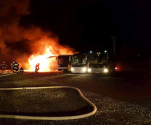 Pożar autokarów w Krośnie