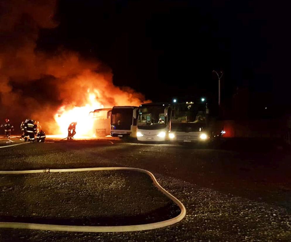 Pożar autokarów w Krośnie