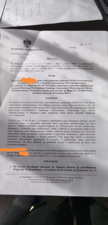 Studenci Uniwersytetu Medycznego otrzymali wezwania do pracy w szpitalu tymczasowym w Poznaniu