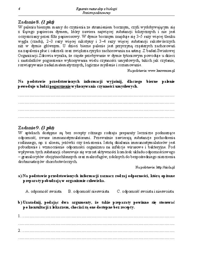Arkusz biologia podstwowy matura 2014