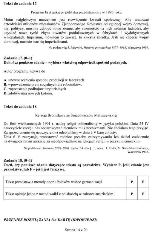 EGZAMIN GIMNAZJALNY 2014 HISTORIA WOS - ARKUSZE OFICJALNE Z CKE
