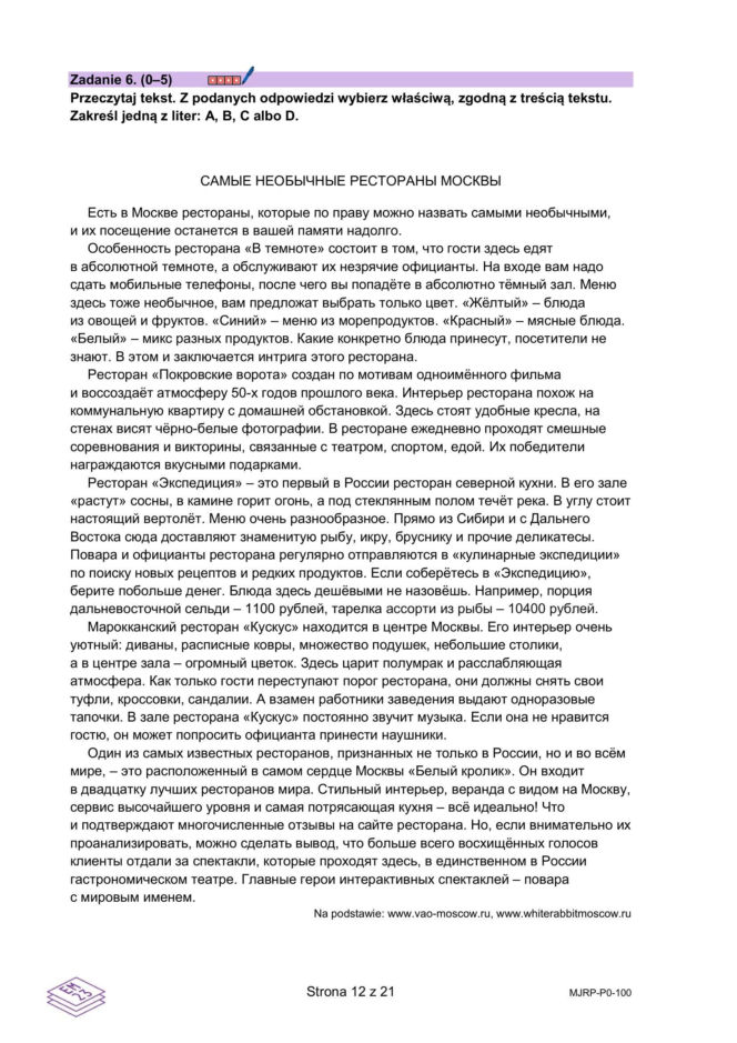 Matura 2026 ROSYJSKI podstawowy: Odpowiedzi do wszystkich zadań - sprawdź, czy zdałeś! 6.05.2026