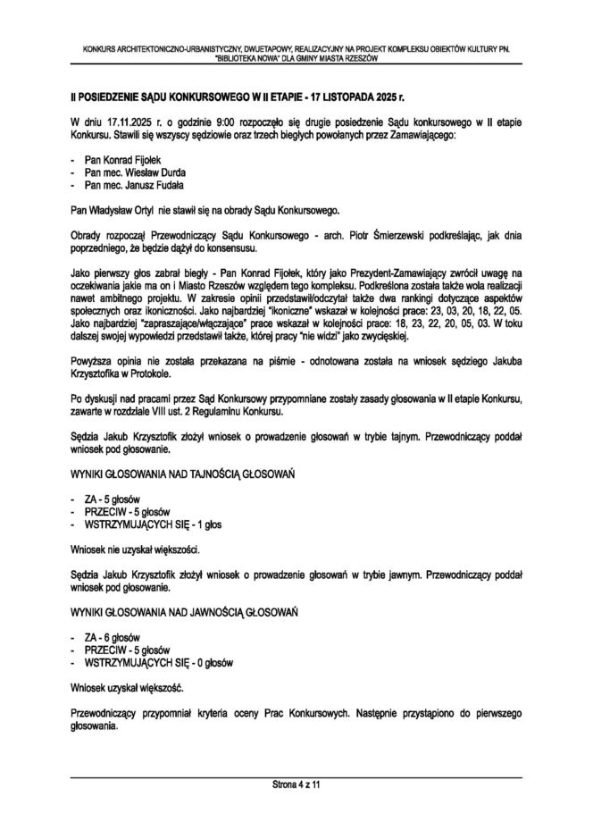 Protokół z II etapu konkursu na Bibliotekę Nową w Rzeszowie