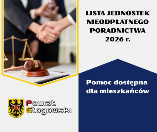 Nieodpłatna pomoc prawna w Powiecie Głogowskim. Opublikowano listę jednostek na 2026 rok