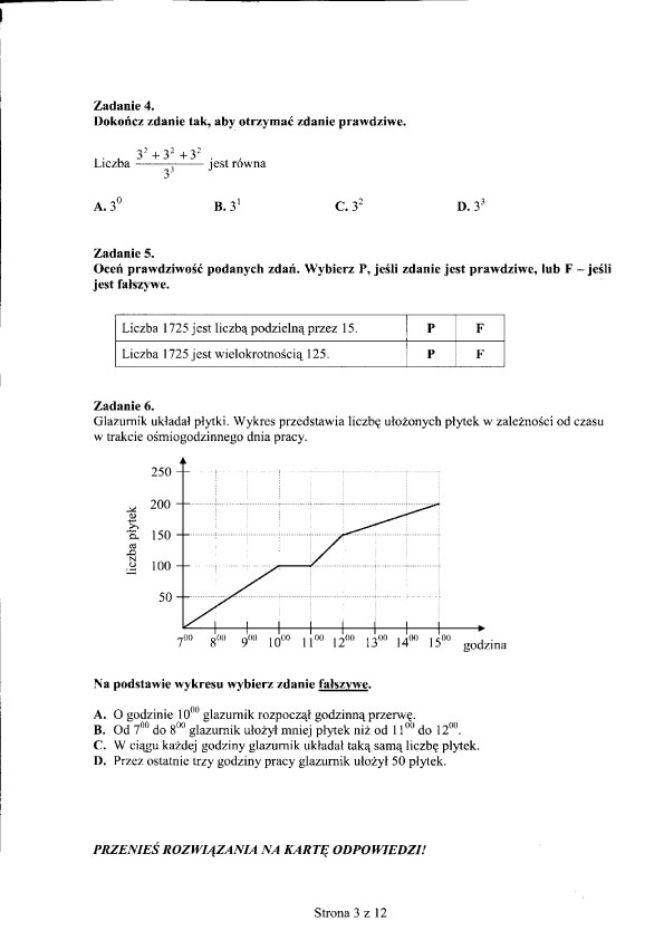 Egzamin gimnazjalny 2012 - MATEMATYKA 25.04.2012 - ODPOWIEDZI, ARKUSZE, PYTANIA, ROZWIĄZANIA. Test gimnazjalny 2012