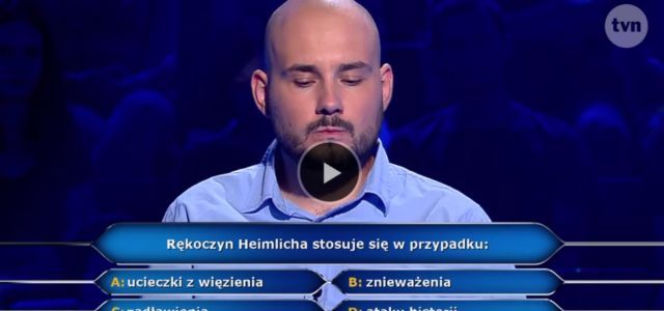 Rękoczyn Heimlicha - co to i kiedy sie stosuje? [Milionerzy 19.09.2017]  