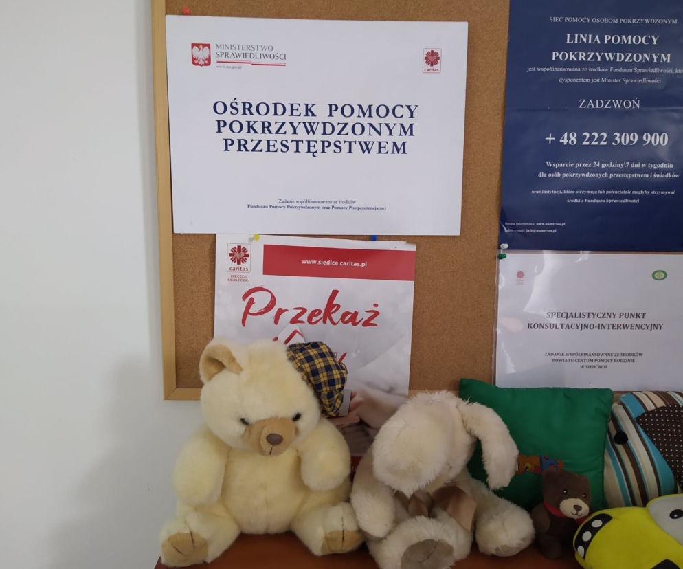 W Siedlcach Ośrodek Pomocy Pokrzywdzonym Przestępstwem znajduje się w siedzibie Caritas przy ul. Budowlanej 1