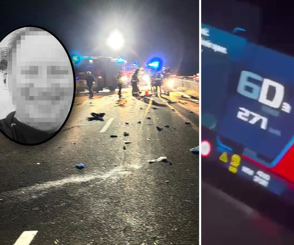 Miejsce wypadku na S10 w nocy. Na wstawkach portret pana Andrzeja i licznik BMW. O tragedii przeczytasz w Eska Szczecin.