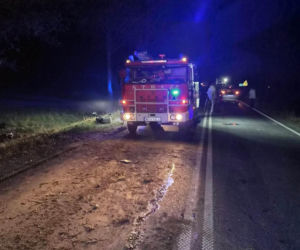 Pijany kierowca i pożar BMW na DK-63 w Suchożebrach