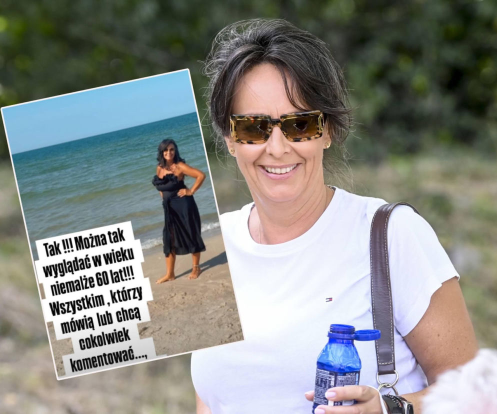 Uśmiechnięta Anna Korcz w okularach. Na wstawce aktorka na plaży w czarnej sukience. O jej formie przeczytasz na SE.