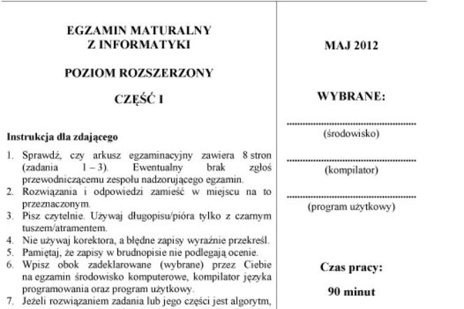 Matura 2012 - informatyka, poziom rozszerzony