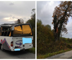 Leszczawa Dolna: na busa spadł konar drzewa! Wiatr powalił część 500-letniego dębu