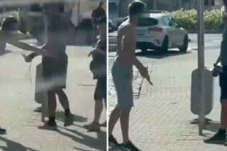 Półnagi mężczyzna z nożem gonił ludzi na ulicy. Dantejskie sceny