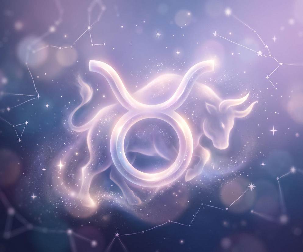 Świecący symbol i sylwetka byka na tle gwiazd. Horoskop dla osób spod tego znaku znajdziesz na Eska.
