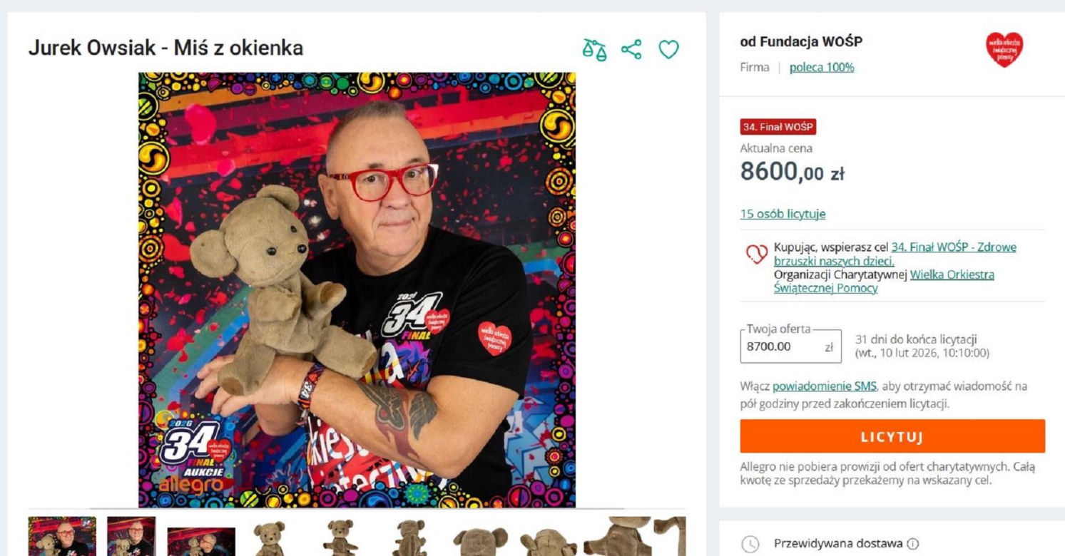 Kultowy miś z dobranocki z PRL-u na licytacji WOŚP. Cena już jest zawrotna