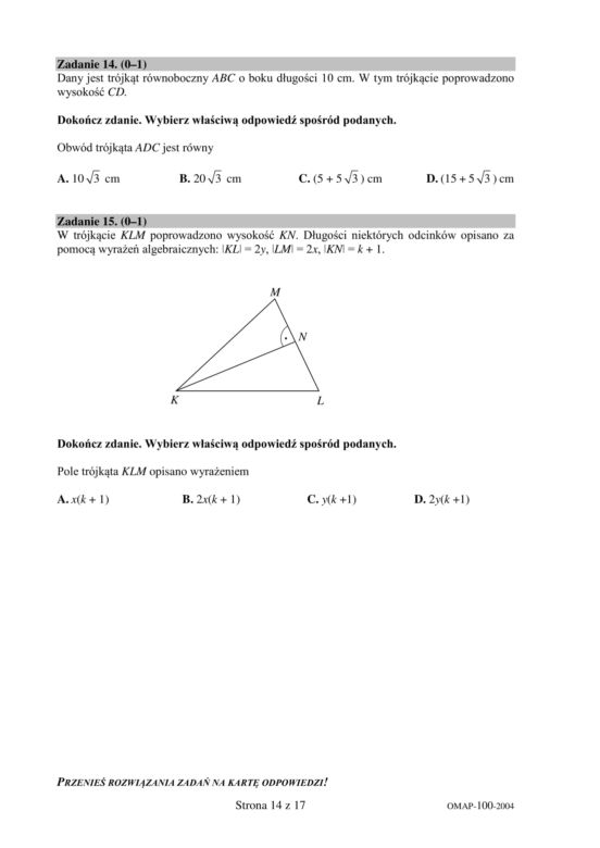 Egzamin ósmoklasisty 2020 - arkusz egzaminacyjny z matematyki