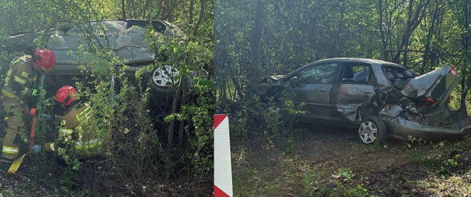Pijany kierowca wypadł z jezdni i wbił się w drzewo. Śmigłowiec LPR zabrał go do szpitala