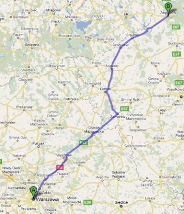 Trasa E67 i 61 Warszawa-Augustów - mapka