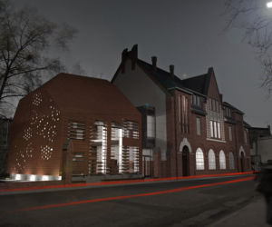 Wizualizacja wieczorna Kujawsko-Pomorskiego Centrum Kultury w Bydgoszczy po rozbudowie i modernizacji