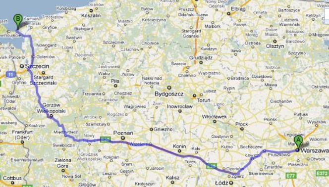 Trasa E30 i E65 Warszawa-Międzyzdroje