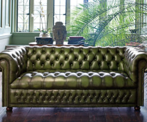 Sofa chesterfield zielona skóra