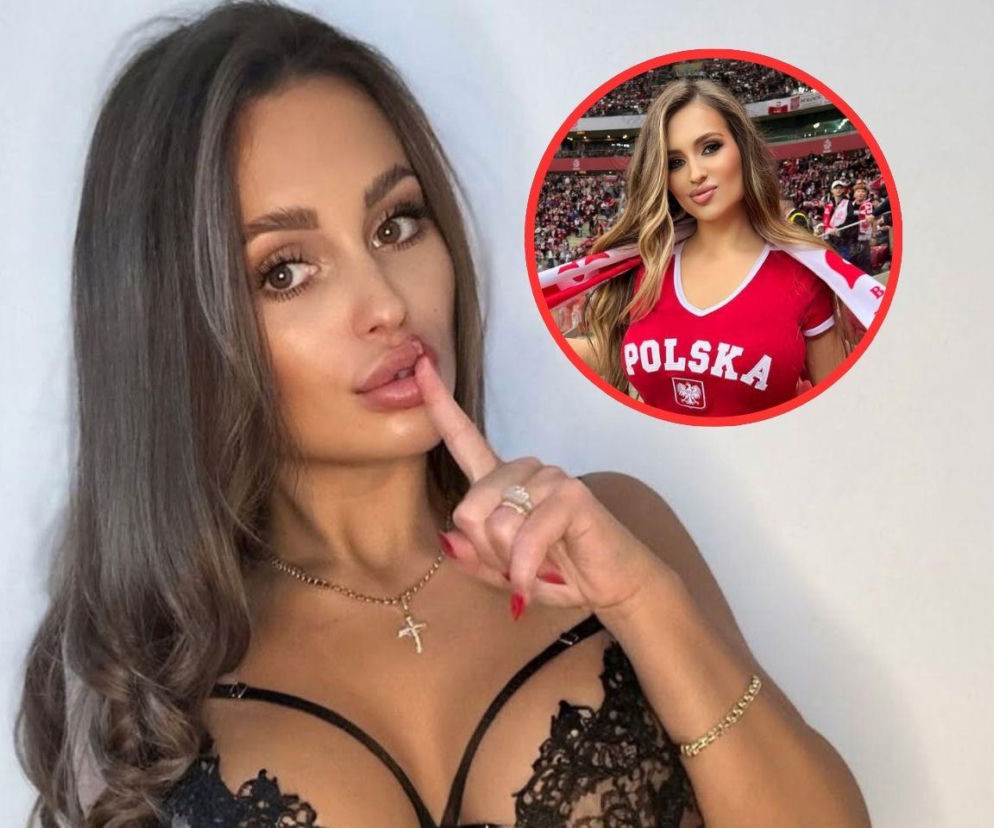 Modelka Izabela Zalech. Na miniaturze obok kobieta na trybunach w koszulce reprezentacji. O kibicowaniu pisze SE.