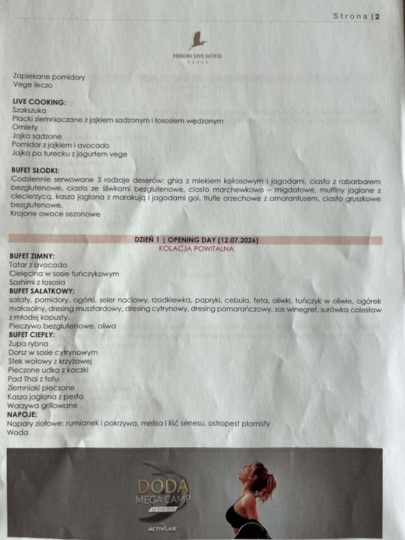 Doda pokazała menu na campie
