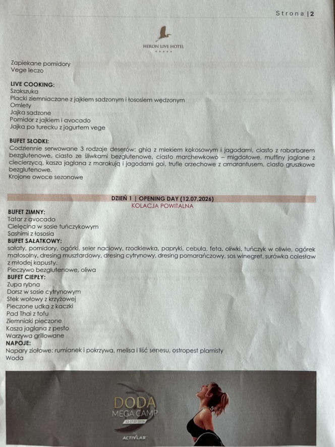Doda pokazała menu na campie