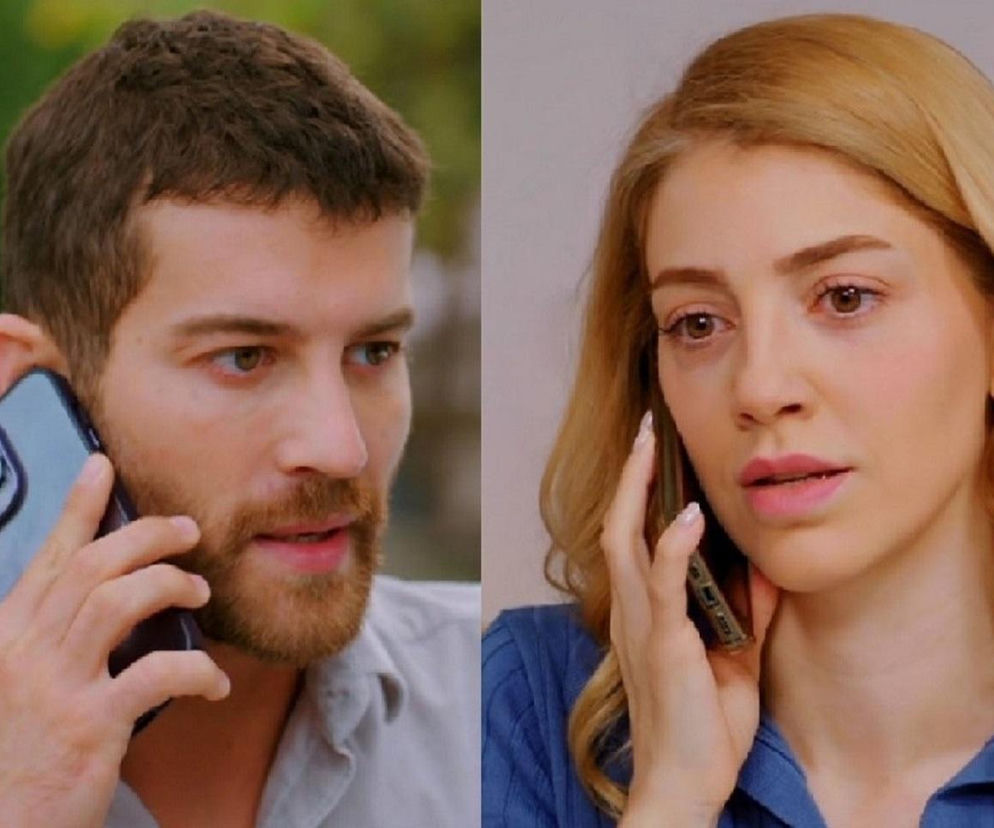 Kolaż zdjęć przedstawiający Cihana i Sedę rozmawiających przez telefon, zaniepokojonych planem Tahira. Cihan ma brodę i krótkie włosy, patrzy w prawo, trzymając telefon przy uchu. Seda, z długimi blond włosami i kolczykiem, rozmawia przez telefon, patrząc z troską. W Super Seriale przeczytasz o ich problemach.