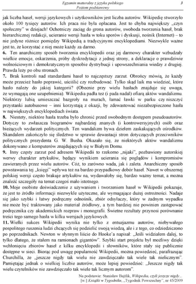 MATURA 2012 POLSKI, poziom PODSTAWOWY 4.05.2012: PYTANIA, TEMATY, ARKUSZE, ODPOWIEDZI
